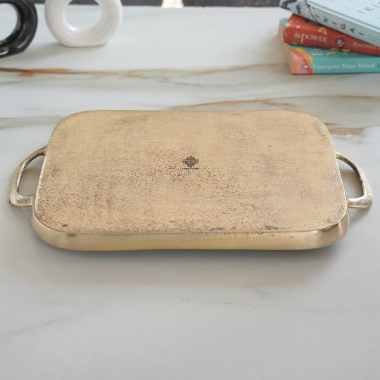 Brass Finish Tray With Both Side Handle 14.5 Inches Length