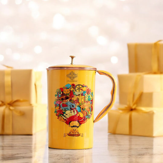 Pure Copper Printed Jug - Padharo Mhare Desh Design
