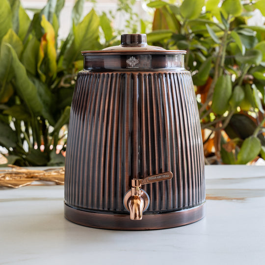 Copper Antique Brass Finish Barrel Design Water Pot 7000 ML with Tap