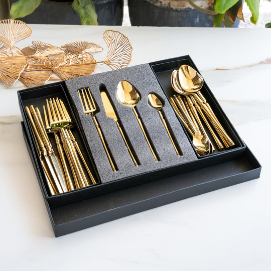 Stainless Steel Gold PVD Coated Rafail Cutlery Set of 24