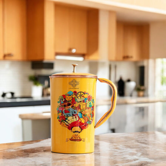 Pure Copper Printed Jug - Padharo Mhare Desh Design