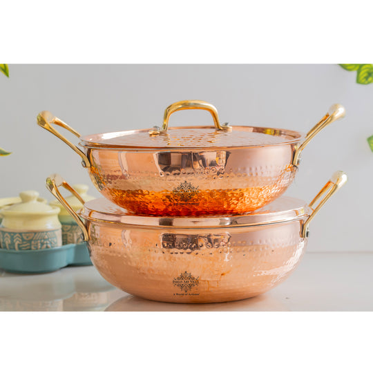 Pure Copper Kadhai With Lid & Inside Tin Lining- Cookware