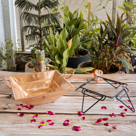 Pure Copper Hawan Kund With Handle On Both Side, For Yagya, Hawan & Poojan Purpose