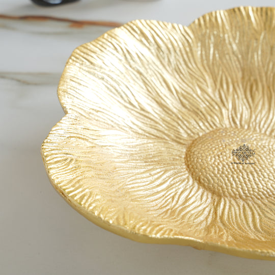 Brass Finish Sunflower Design Tray 13.5 Inches