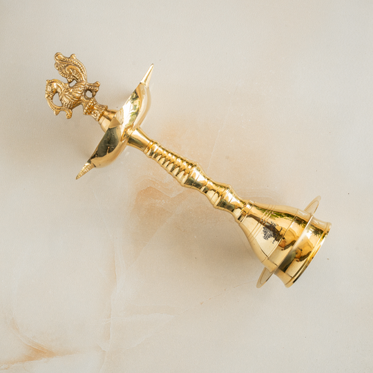 Brass Stand Pillar Diya With Kerala+Murga Design With Fine Quality
