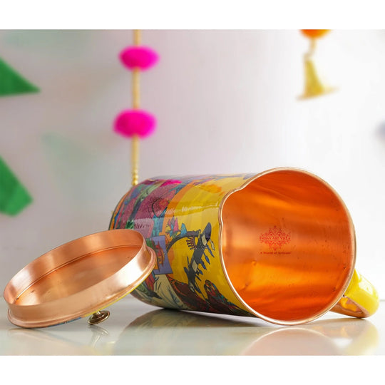 Pure Copper Printed Jug - Padharo Mhare Desh Design