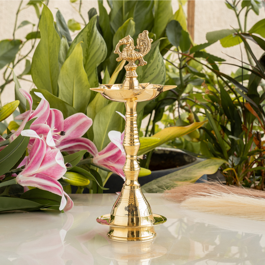 Brass Stand Pillar Diya With Kerala+Murga Design With Fine Quality
