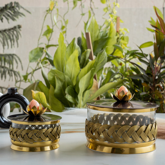 Brass Decorative Multipurpose Bowl with Lid & Lotus Design Knob