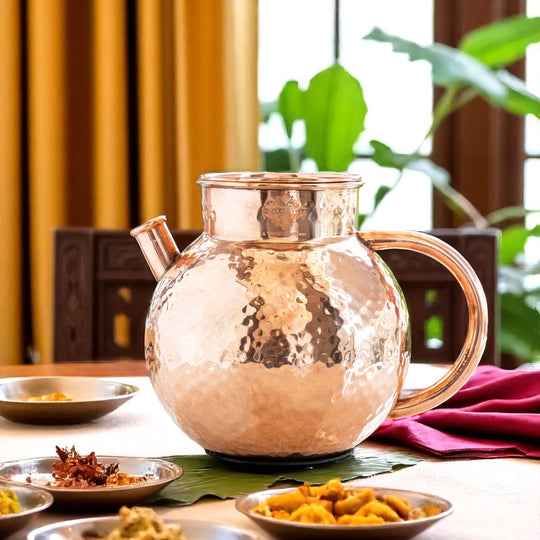 Pure Copper Hammered Matka Jug With Spout - 1650 ML