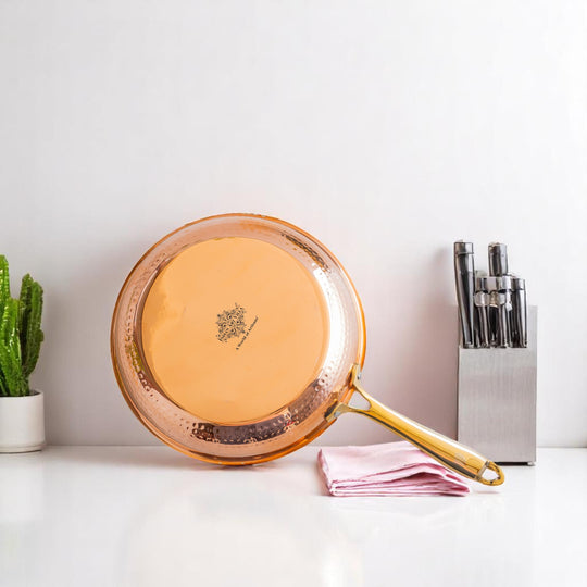 Steel Copper Hammered Design Tadka Fry Pan with Tin Linning- Serveware