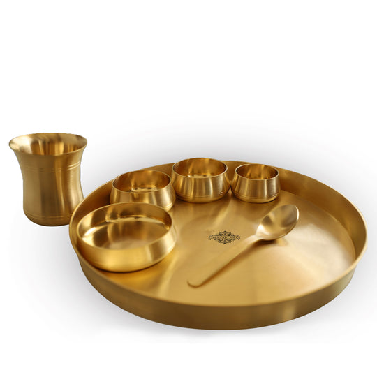Pure Brass 7 Pieces Dinner Set in Matt Finish