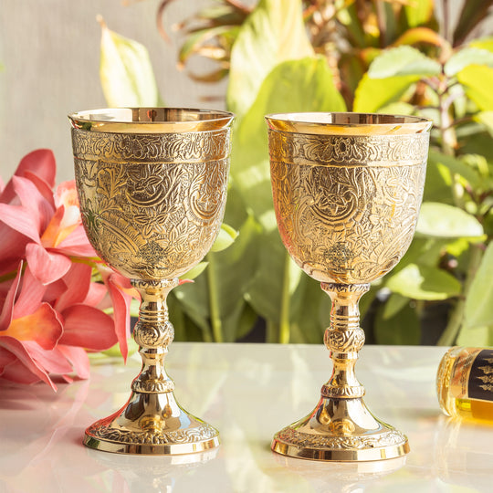 Embossed Brass Goblet Glass for Barware