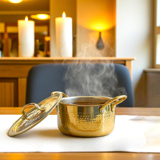 Pure Brass Pot Hammered Design With Tin Lining and Lid