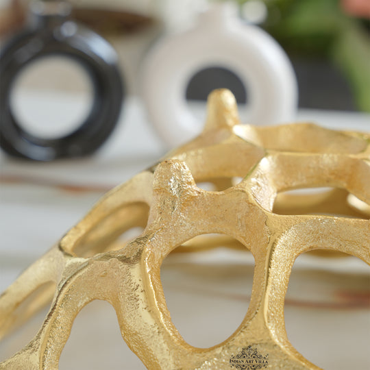 Brass Finish Hollow Design Fruit Basket,12 Inches Length