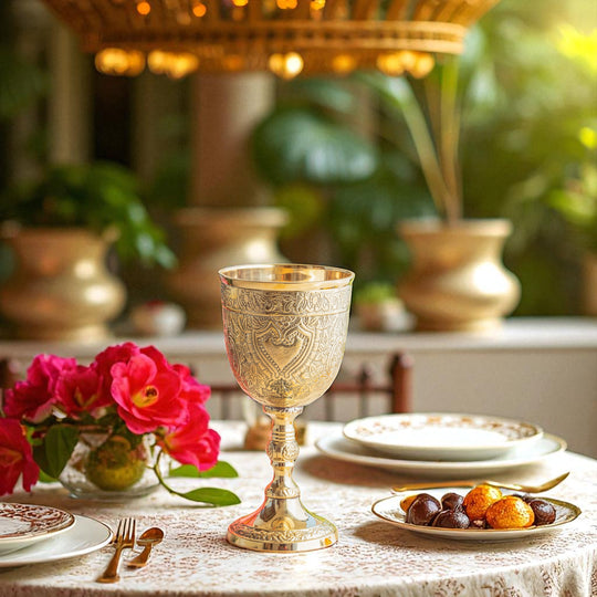 Embossed Brass Goblet Glass for Barware