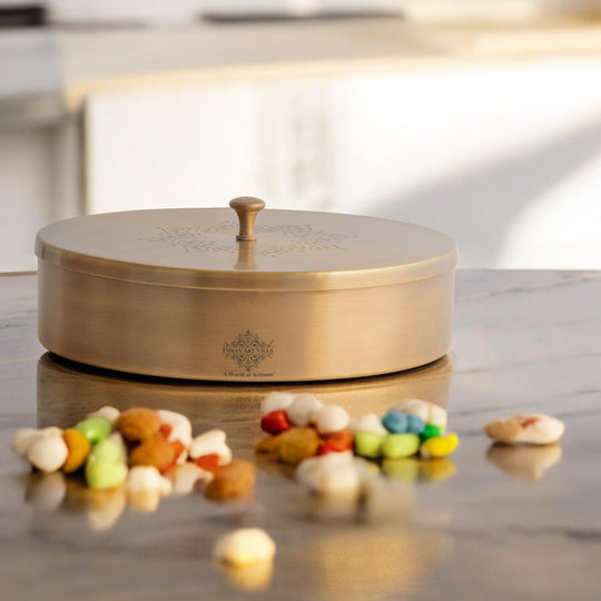 Pure Brass Multi Purpose Box with Antique Embossed Design