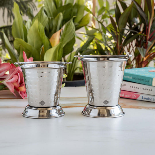 Hammered Steel Serving Bucket, Serving Vegetable Rayta Dishes, Silver