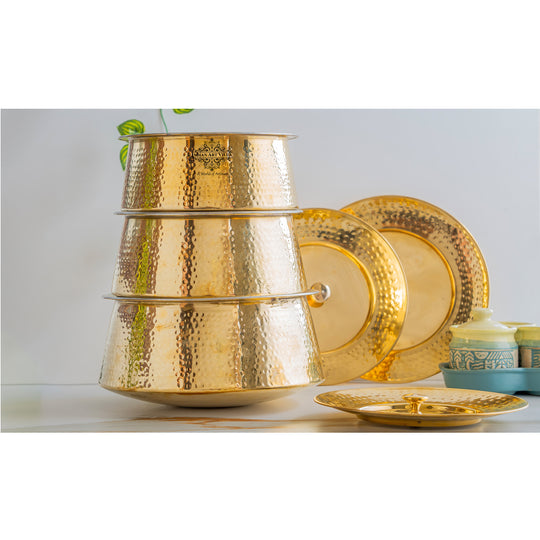 Stunning brass cooking pot with hammered texture tin lining and lid made to highlight timeless cultural beauty