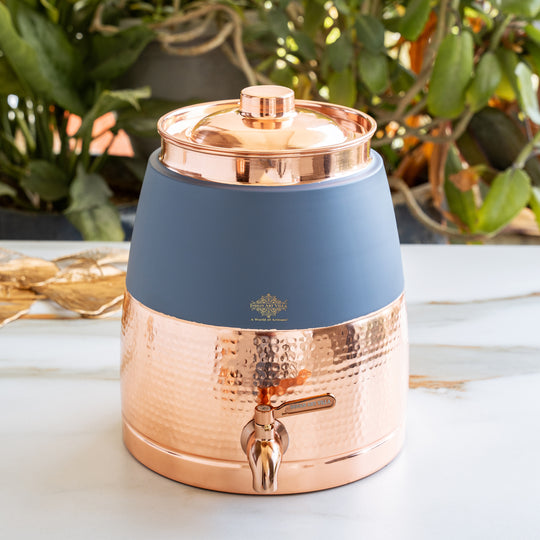 Copper Water Pot Hammered Design Silk Finish 7000 ML with Tap