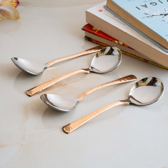 copper spoons with floral engraved handles ideal for elegant dining stirring beverages or serving soups by IAV