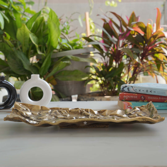 Brass Finish Antique Rough Finish Tray 14.3 Inches