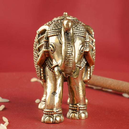 Brass Elephant Showpiece with Raised Trunk