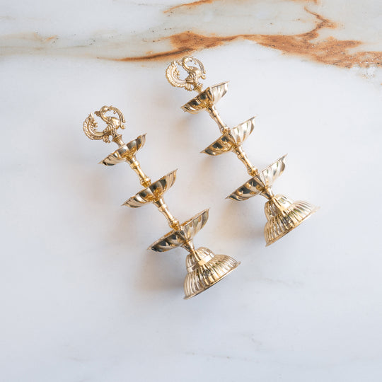 Brass Three-Tier Pillar Diya Set Of 2