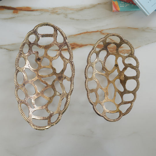Brass Finish Oval Shape Hollow Design Tray/Fruit Basket