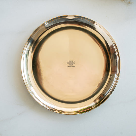 Indian Art Villa Bronze Thali Dinner Plate – Traditional Round Serving Plate for Daily Meals, Pooja, and Festive Occasions.