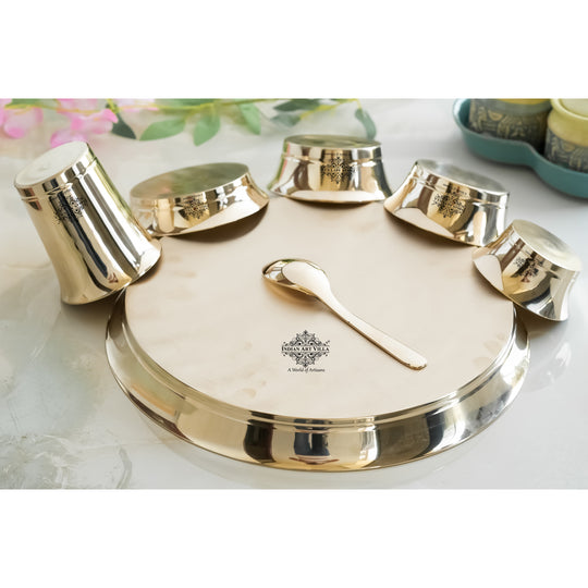 Handmade Pure Bronze Shine Finish Design Thali Set|Dinner Set, 7 Piece