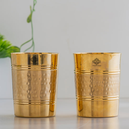 Pure Brass Hammered Lining Design Glass,220 ML
