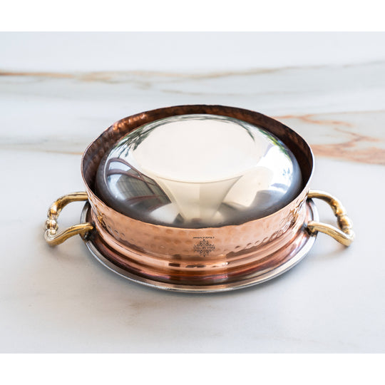Copper Steel Handi Casserole with Brass Handles & Induction Base