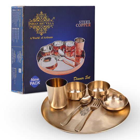Pure Brass Matt Finish 7 Pieces Dinner Set / Thali Set, Dinnerware, Tableware