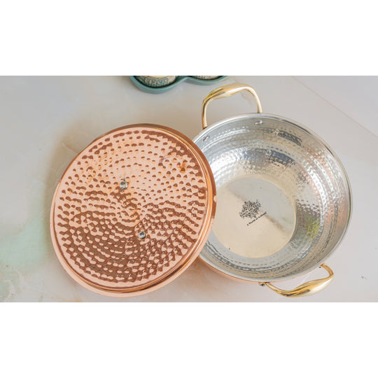 Pure Copper Kadhai With Lid & Inside Tin Lining- Cookware