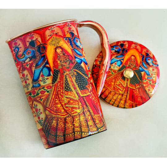 Pure Copper Printed Jug - Padharo Mhare Desh Design