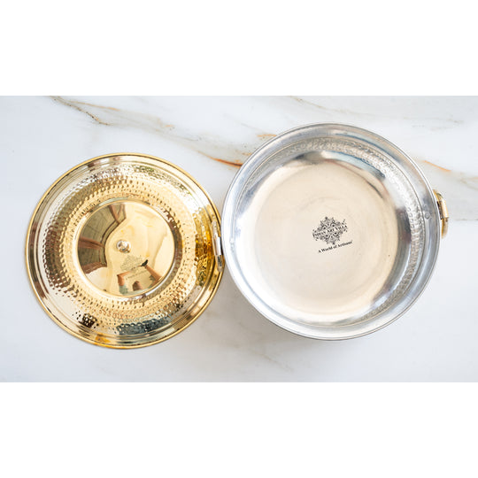 Brass Degchi With Hammered Design, Handle & Inside Tin Lining