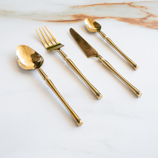 Stainless Steel Gold PVD Coated Rafail Cutlery Set of 4 for Dining & Gifting