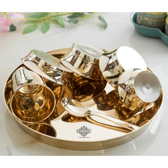 Handmade Pure Bronze Shine Finish Design Thali Set|Dinner Set, 7 Piece
