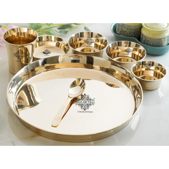 Handmade Pure Bronze Shine Finish Design Thali Set|Dinner Set, 7 Piece