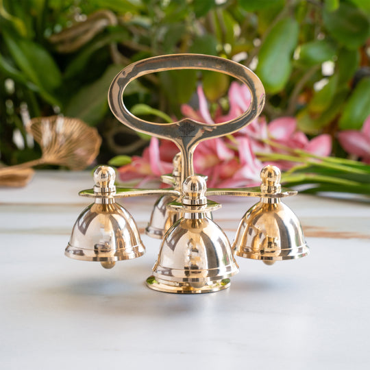 Brass 4 Bell with Ergonomic Handle| Multi-Tone Temple Bell