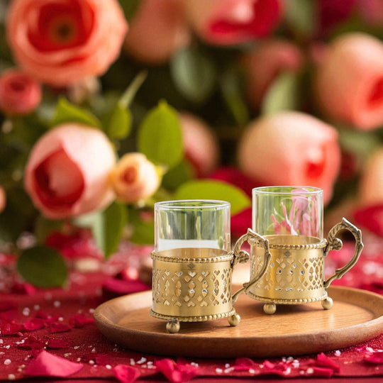 Pure Brass Tea Cup Set of 2,& 4with Black Velvet Gift Box-170 ML