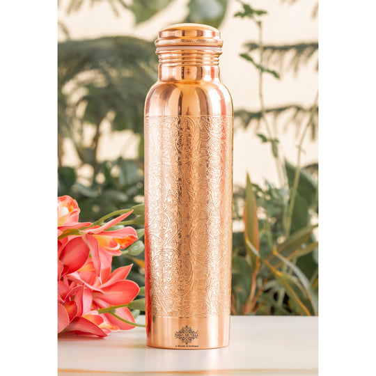 Pure Copper Water Bottle with Embossed Design