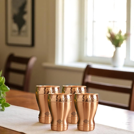 Pure Copper Glass With Half Lecquer Hammered & Shine Design 400 ML