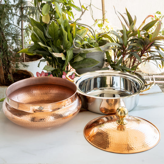Handcrafted Pure Steel Copper Hammered Design Chafing Dish