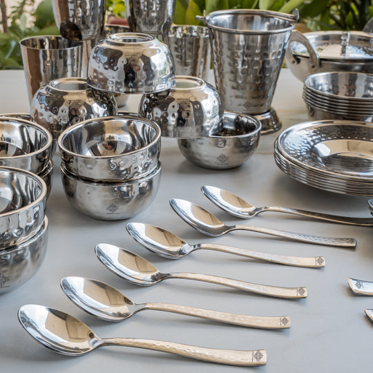 Handcrafted Pure Stainless Steel Royal Dinner Set, Dinnerware, Tableware, 52 Pieces
