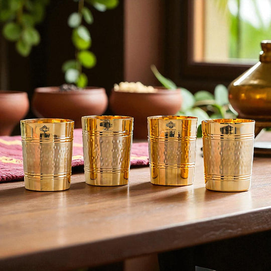 Pure Brass Hammered Lining Design Glass,220 ML