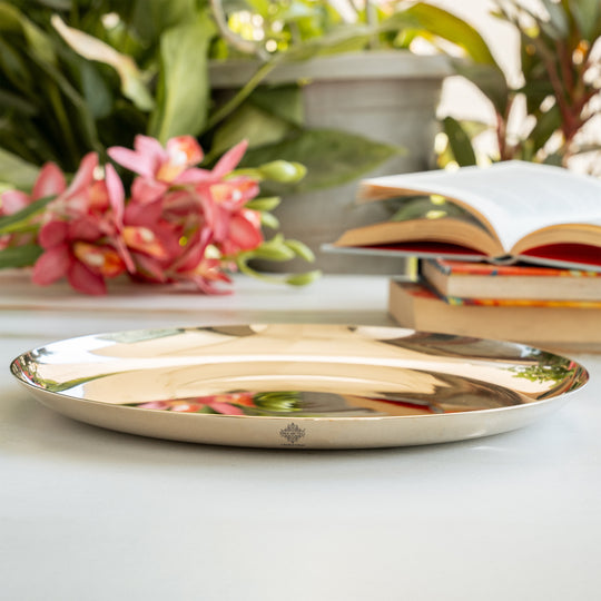 Indian Art Villa Bronze Thali Dinner Plate – Traditional Round Serving Plate for Daily Meals, Pooja, and Festive Occasions.