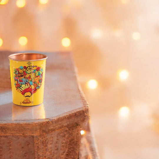 Embossed copper glass for daily Ayurvedic drinking use