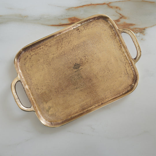 Brass Finish Tray With Both Side Handle 14.5 Inches Length