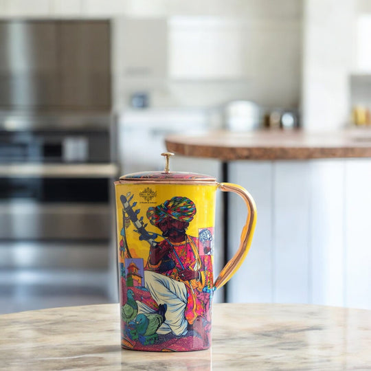 Pure Copper Printed Jug - Padharo Mhare Desh Design